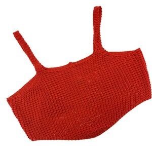 SHEIN‎ Orange Crochet Knit Crop Top Sleeveless Tank Summer Festival Size L